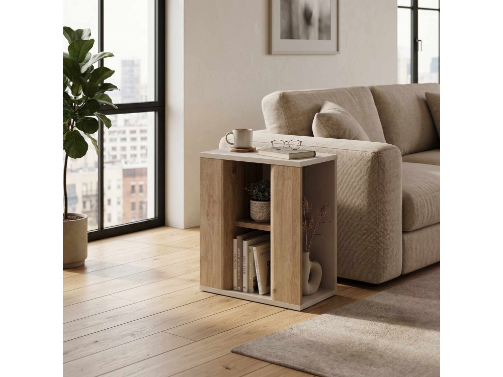Table d'Appoint en bois " VENTRO " - 45 x 25 x 51 cm - Naturel / Grès