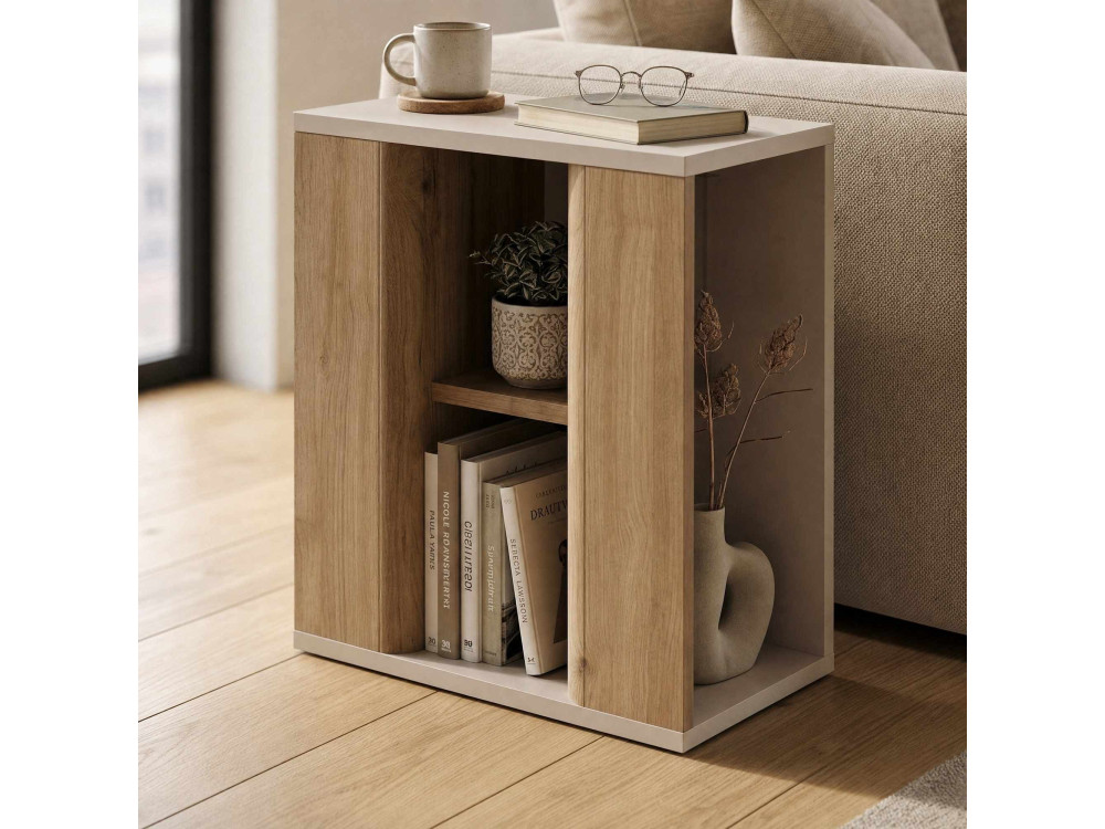 Table d'Appoint en bois " VENTRO " - 45 x 25 x 51 cm - Naturel / Grès