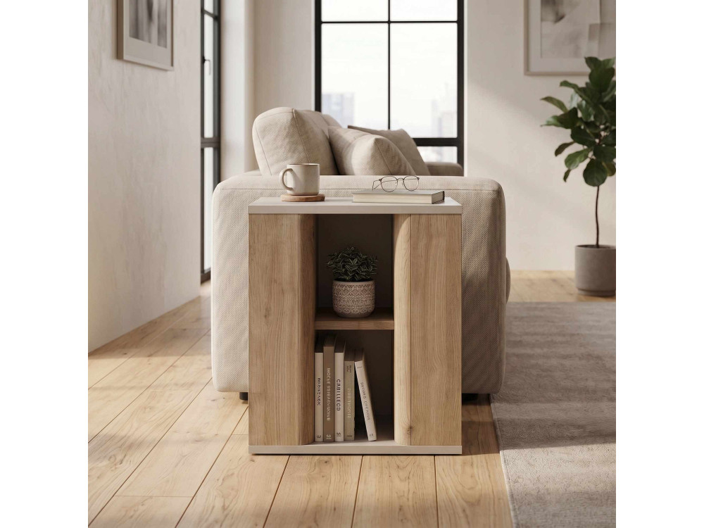 Table d'Appoint en bois " VENTRO " - 45 x 25 x 51 cm - Naturel / Grès
