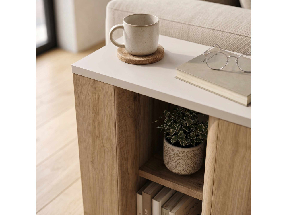 Table d'Appoint en bois " VENTRO " - 45 x 25 x 51 cm - Naturel / Grès