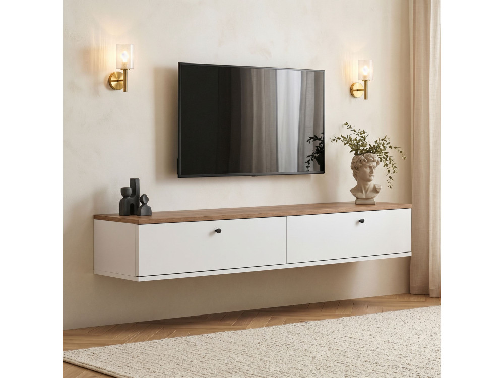 Meuble TV en bois " Ligne 160 " - 160 x 25 x 25 cm - Blanc