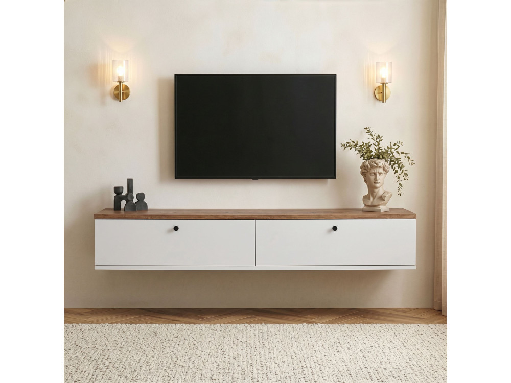 Meuble TV en bois " Ligne 160 " - 160 x 25 x 25 cm - Blanc