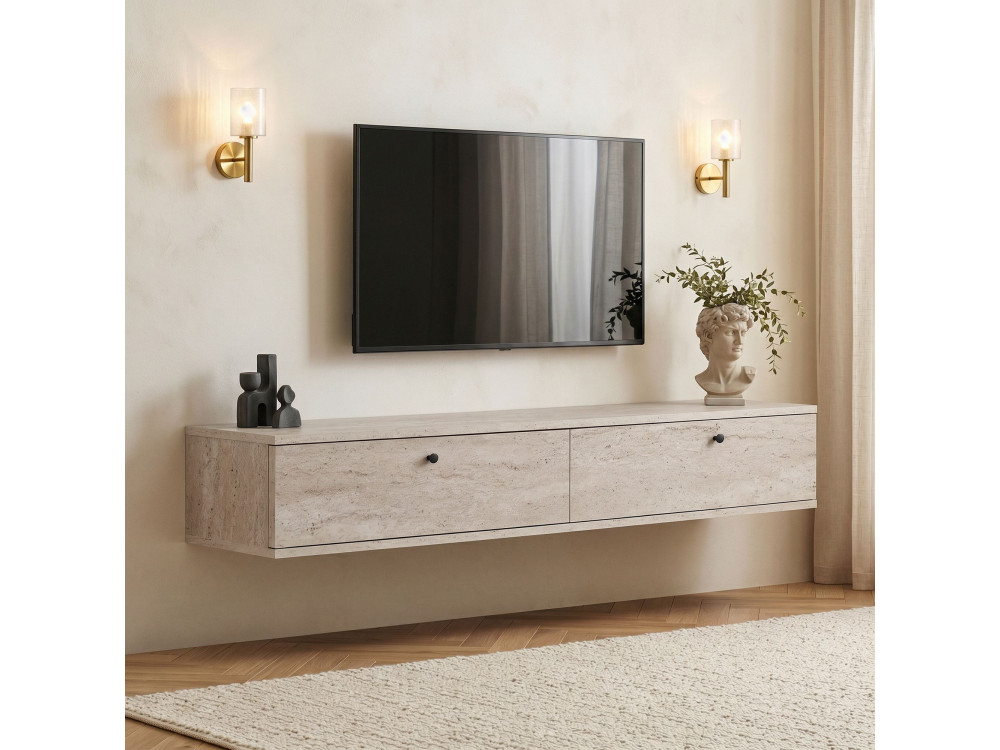Meuble TV en bois " Ligne 160 " - 160 x 25 x 25 cm - Travertin