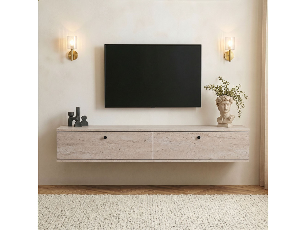 Meuble TV en bois " Ligne 160 " - 160 x 25 x 25 cm - Travertin