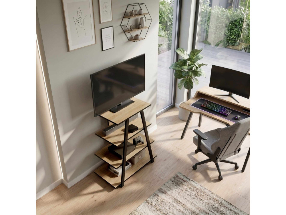Meuble TV en bois "LYNO" - 70 x 41 x 80 cm - Beige
