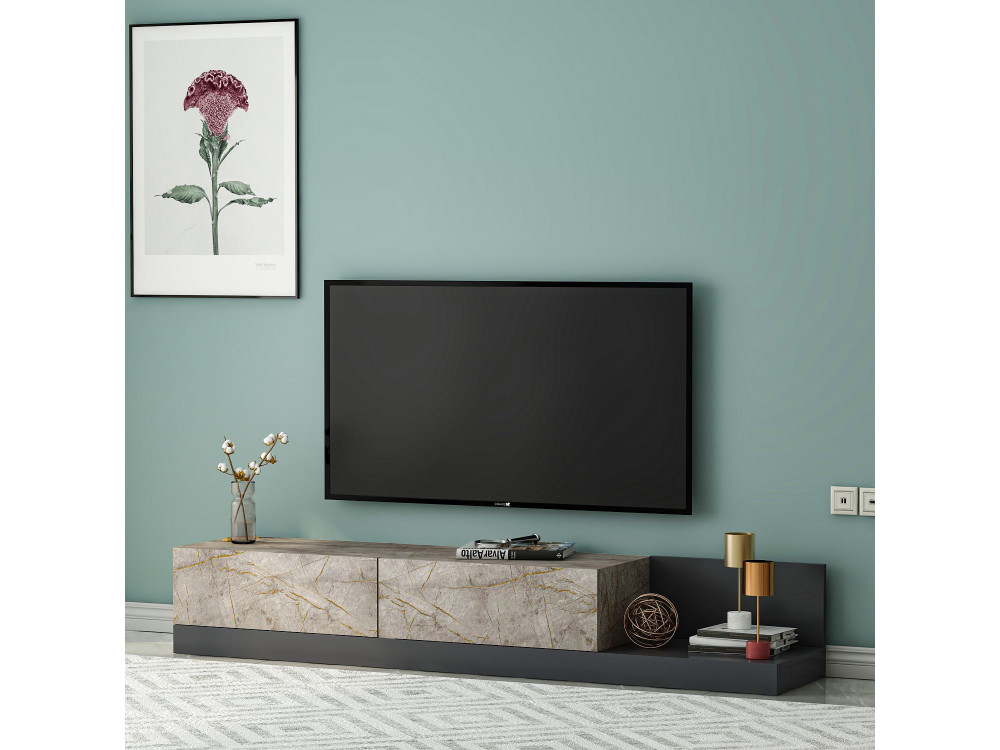 Meuble TV en bois "Major" - 180 x 37 x 30 cm -  Anthracite