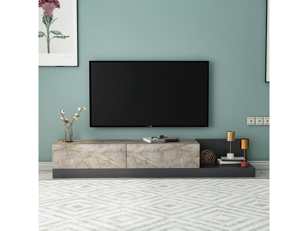 Meuble TV en bois "Major" - 180 x 37 x 30 cm -  Anthracite