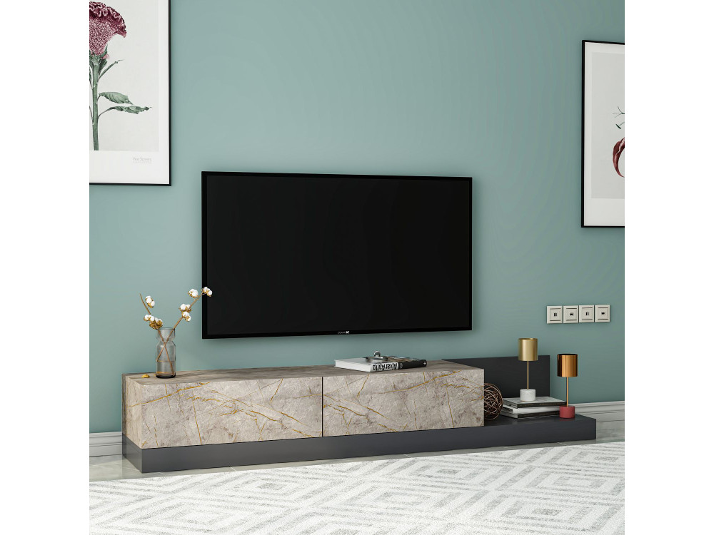 Meuble TV en bois "Major" - 180 x 37 x 30 cm -  Anthracite