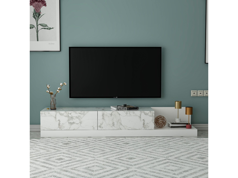 Meuble TV en bois "Major" - 180 x 37 x 30 cm - Blanc
