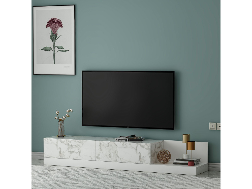 Meuble TV en bois "Major" - 180 x 37 x 30 cm - Blanc