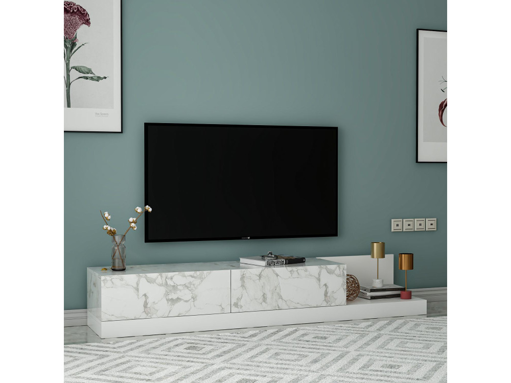 Meuble TV en bois "Major" - 180 x 37 x 30 cm - Blanc