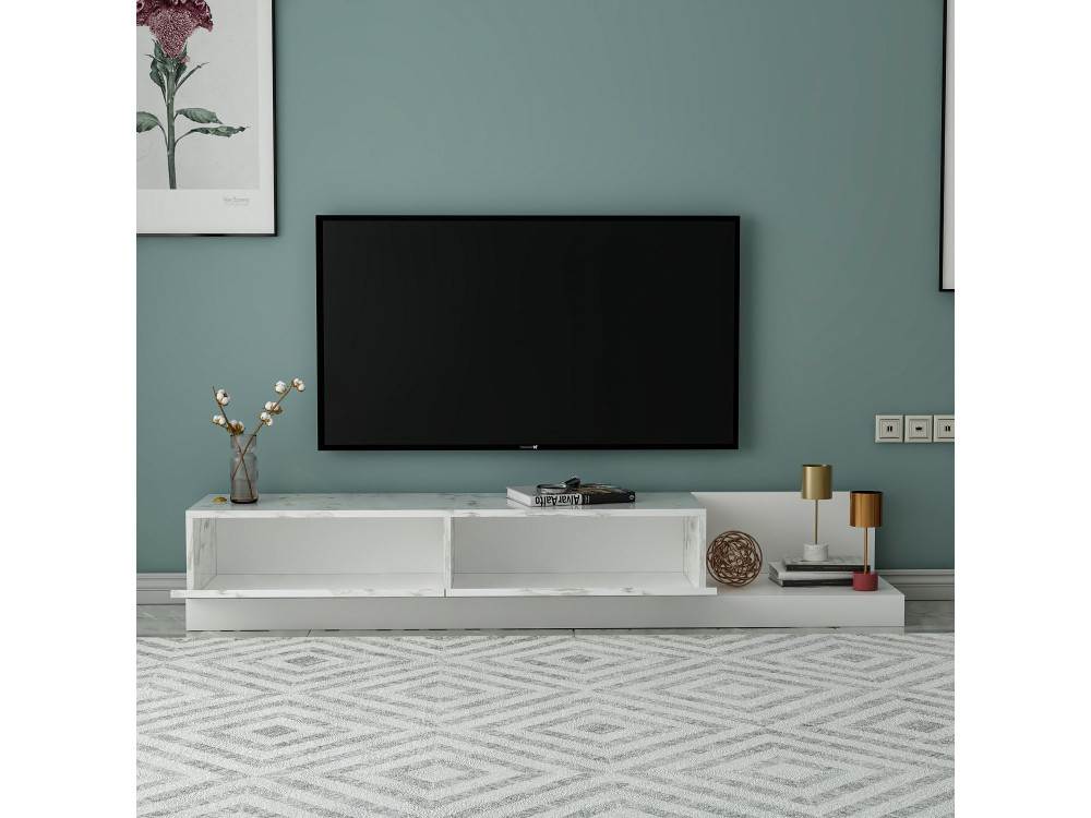 Meuble TV en bois "Major" - 180 x 37 x 30 cm - Blanc