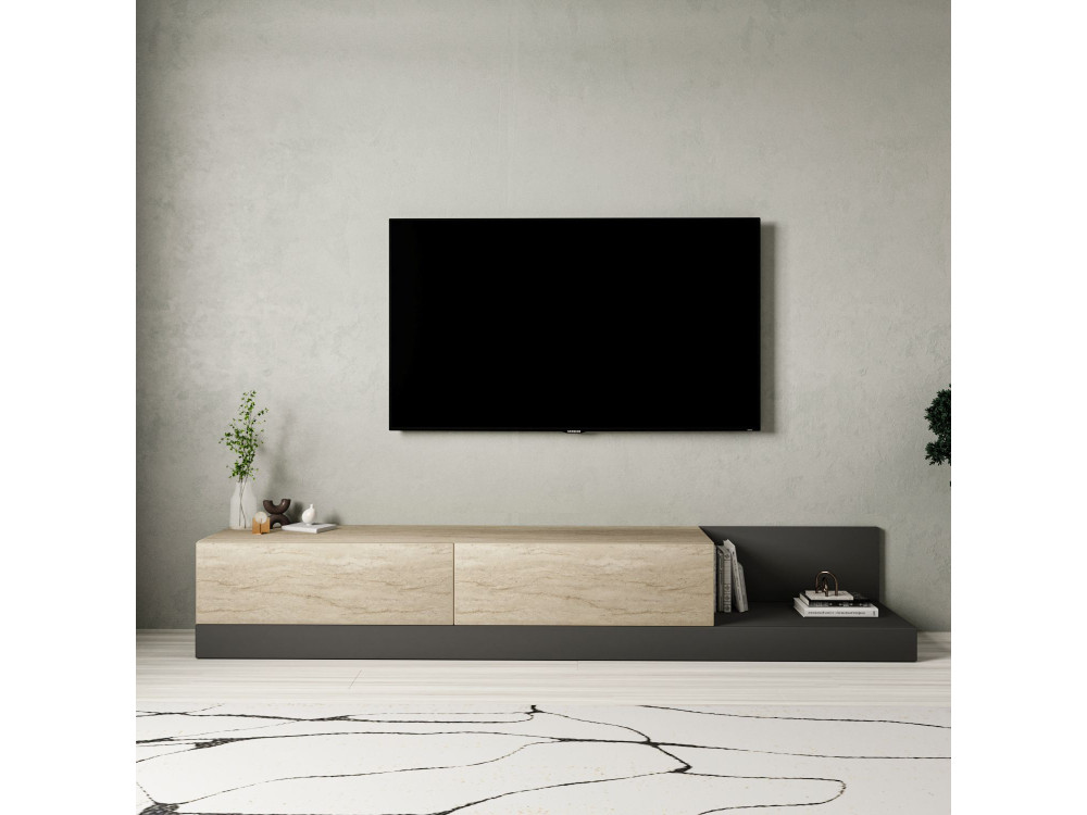 Meuble TV en bois " Major " -180 x 37 x 30 cm - Beige