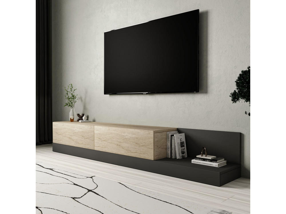 Meuble TV en bois " Major " -180 x 37 x 30 cm - Beige