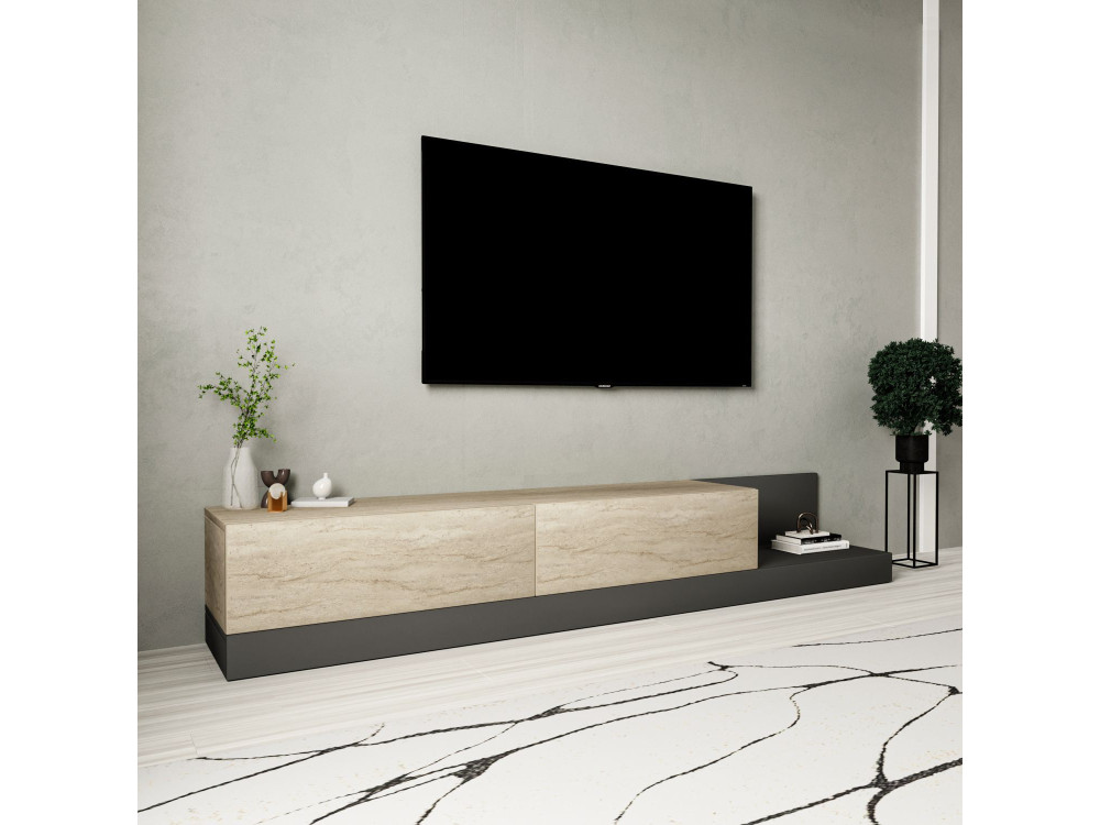Meuble TV en bois " Major " -180 x 37 x 30 cm - Beige