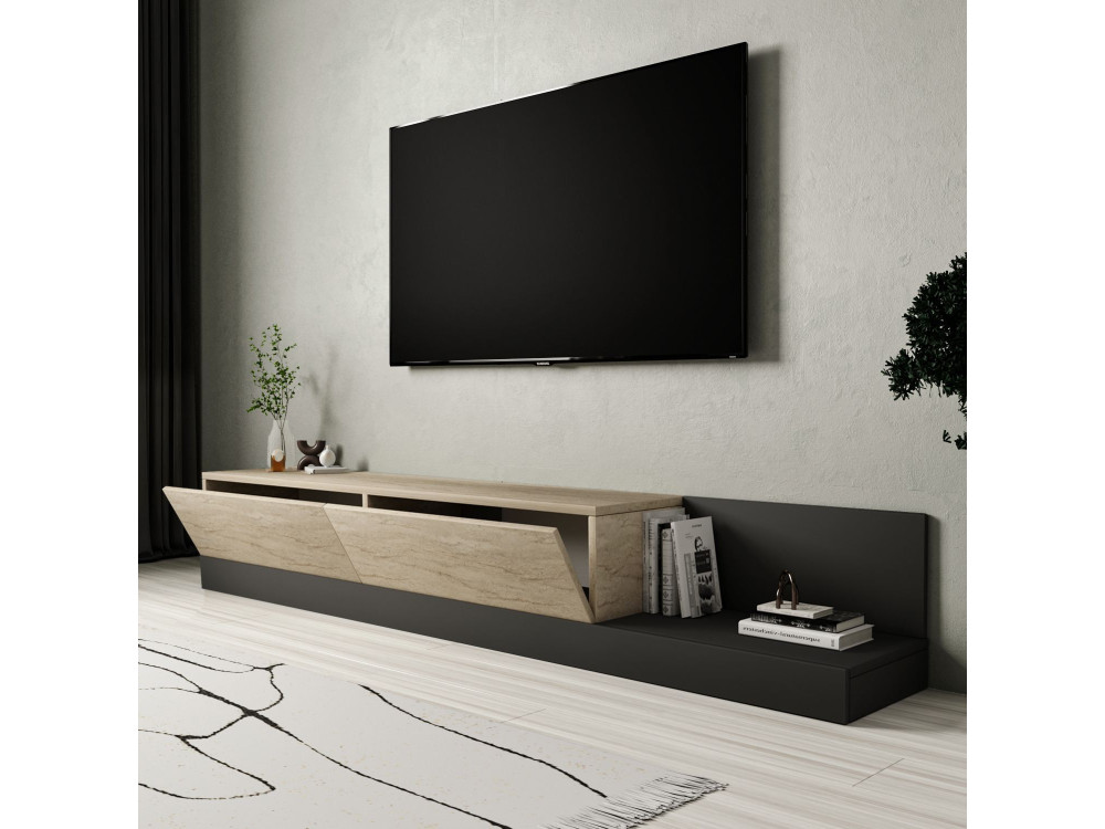 Meuble TV en bois " Major " -180 x 37 x 30 cm - Beige