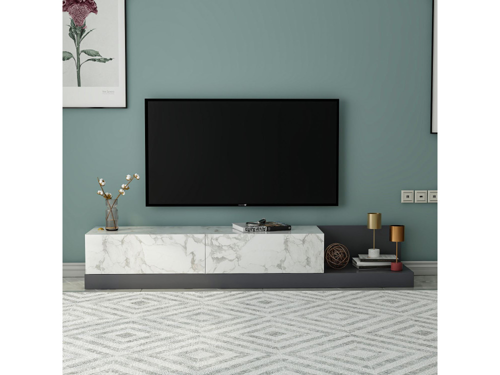 Meuble TV en bois "Major" - 180 x 37 x 30 cm - Gris