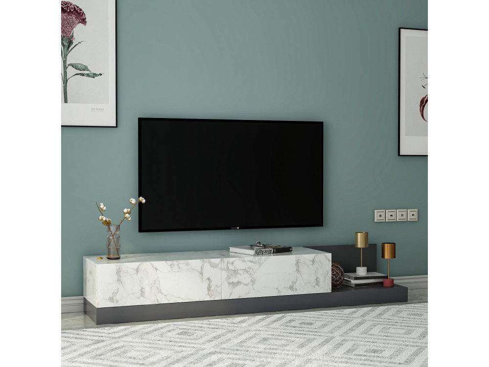 Meuble TV en bois "Major" - 180 x 37 x 30 cm - Gris