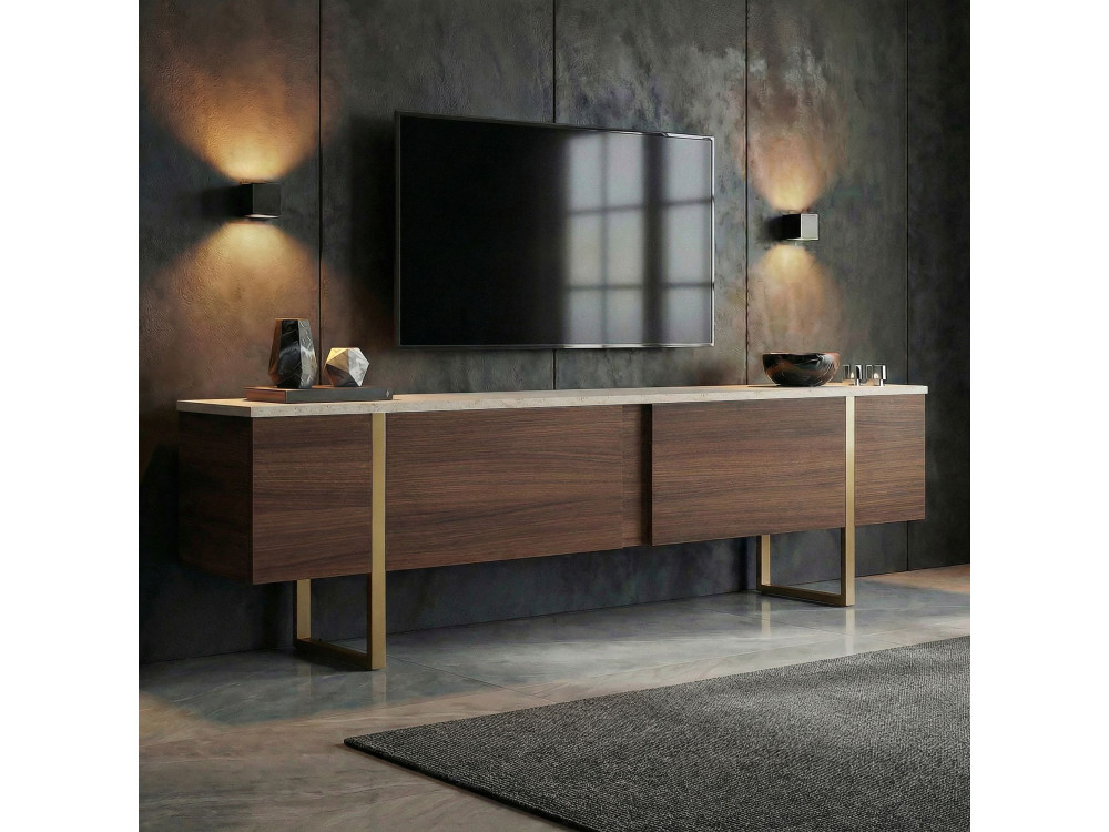 Meuble TV en bois "Onera" -180 x 30 x 50  cm - Travertin