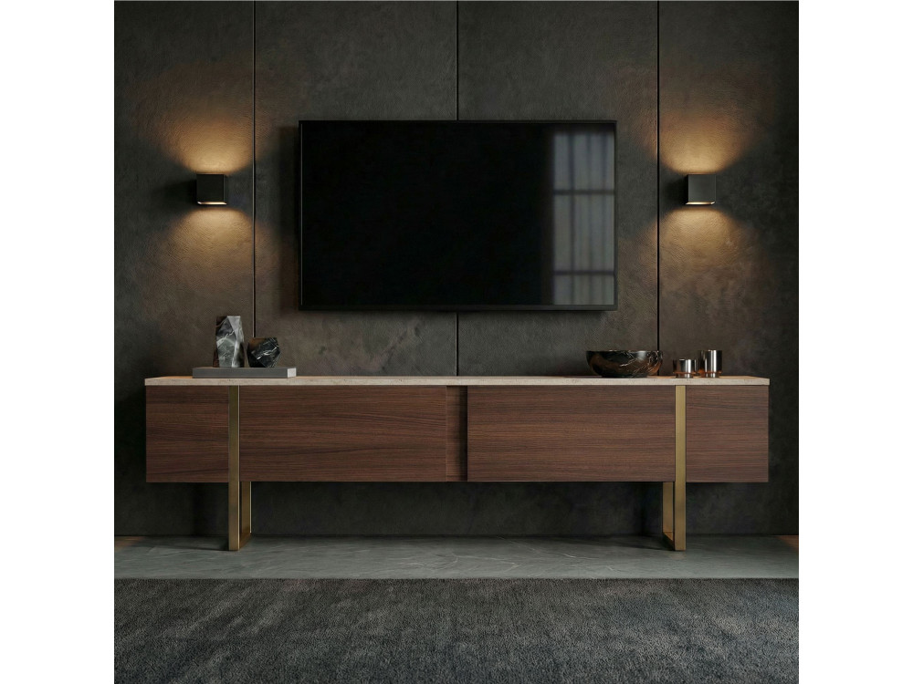 Meuble TV en bois "Onera" -180 x 30 x 50  cm - Travertin