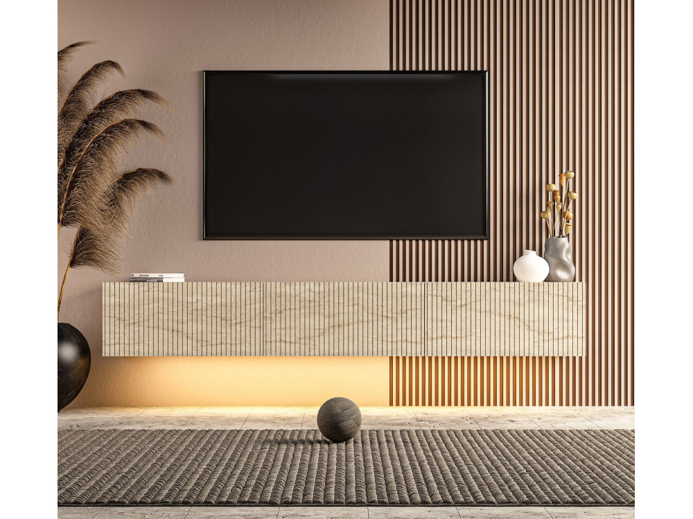Meuble TV en bois "Ada" - 180 x 31 x 29 cm - Travertin