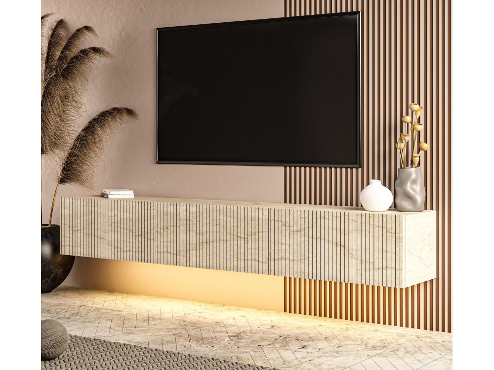 Meuble TV en bois "Ada" - 180 x 31 x 29 cm - Travertin