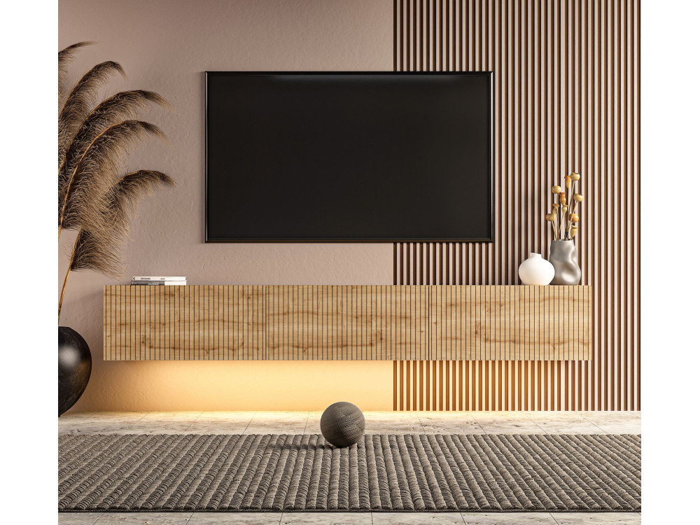 Meuble TV en bois "Ada" -180 x 31 x 29  cm - Chêne