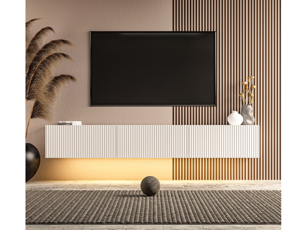 Meuble TV en bois "Ada" - 180 x 31 x 29 cm - Blanc