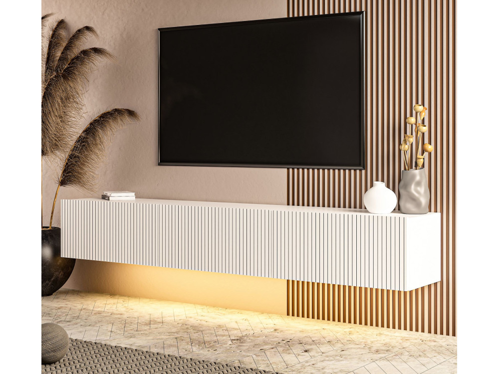 Meuble TV en bois "Ada" - 180 x 31 x 29 cm - Blanc