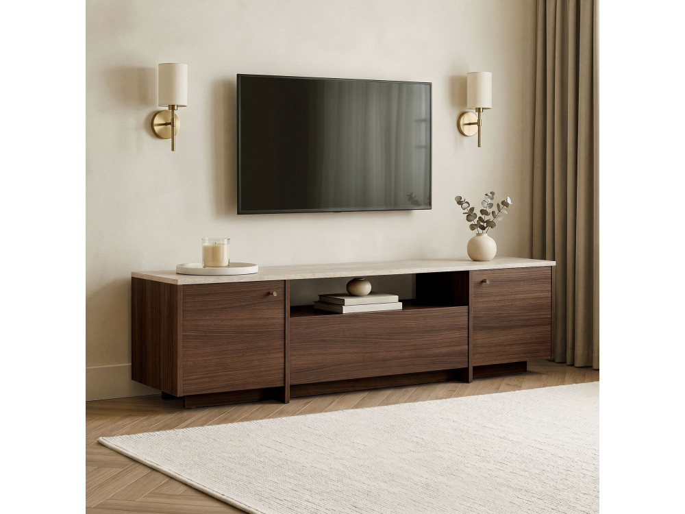 Meuble TV en bois "Alvar" - 180 x 35 x 46 cm - Travertin