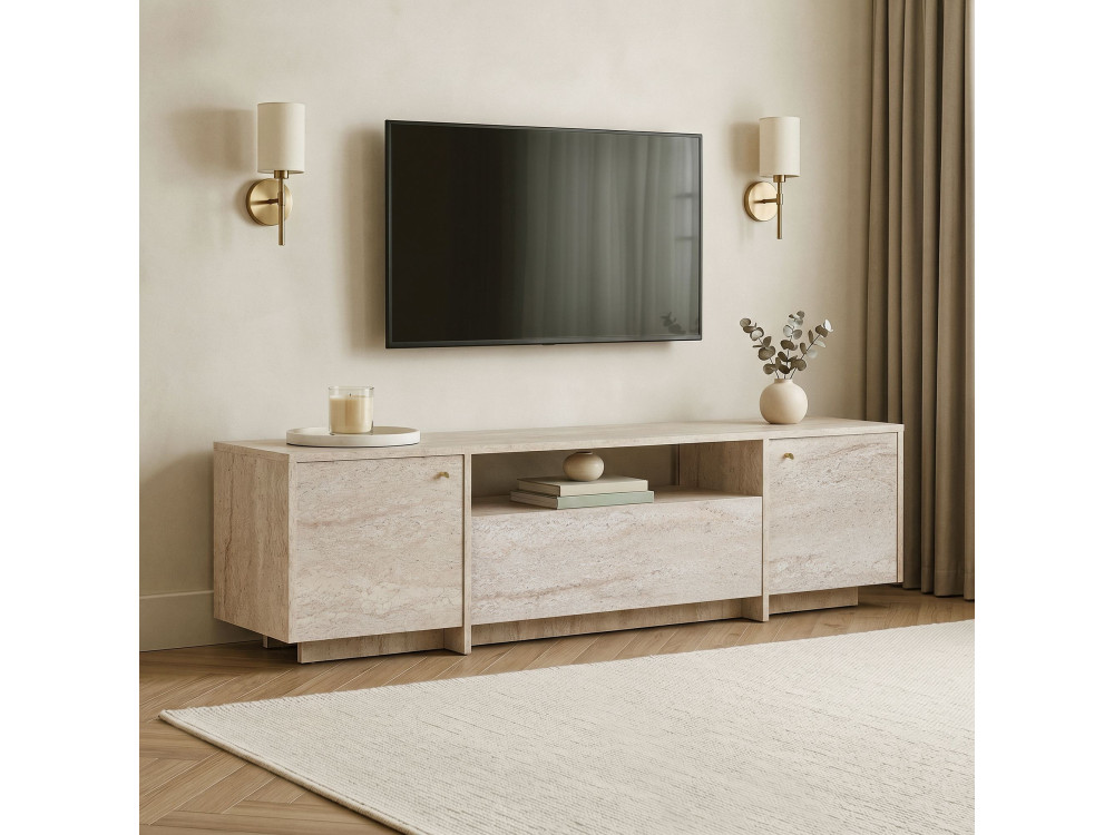 Meuble TV en bois "Alvar" - 180 x 35 x 46 cm - Beige