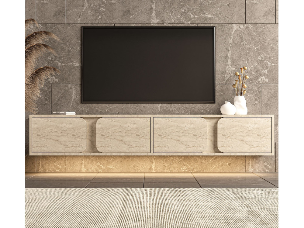 Meuble TV en bois " Helen " - 180 x 30 x 30 cm - Beige