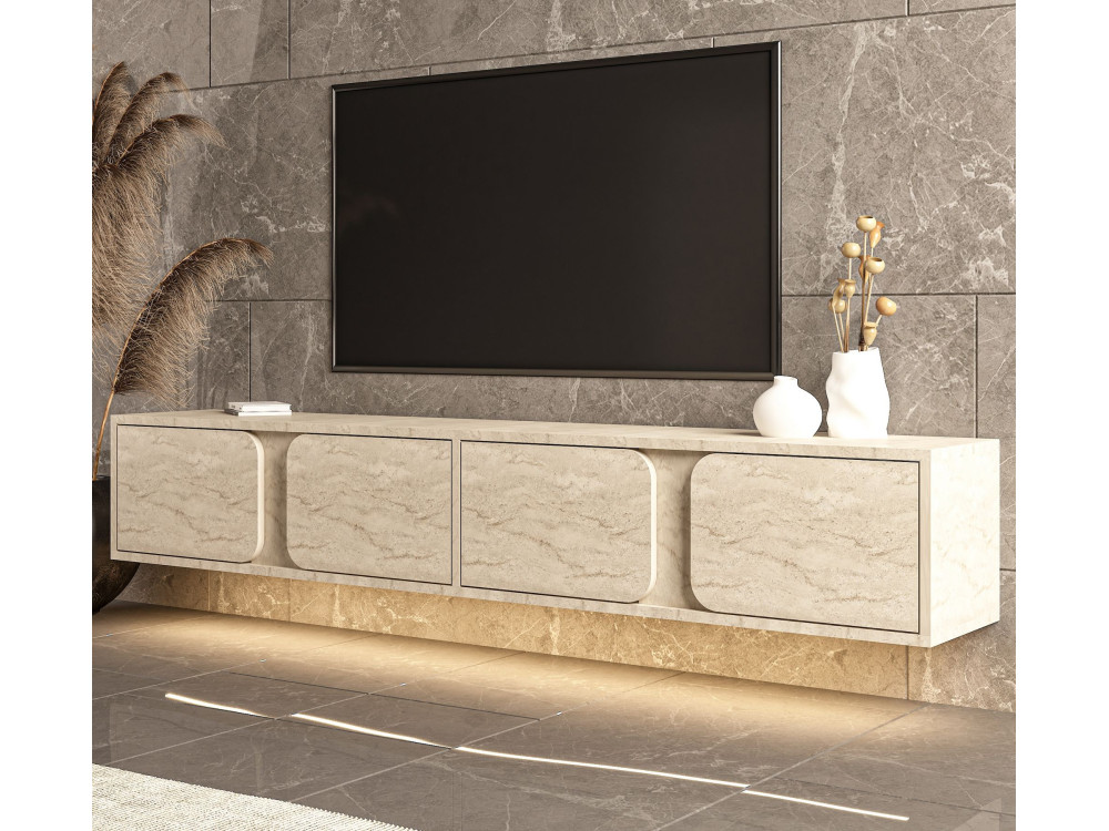 Meuble TV en bois " Helen " - 180 x 30 x 30 cm - Beige