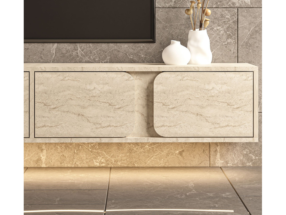 Meuble TV en bois " Helen " - 180 x 30 x 30 cm - Beige