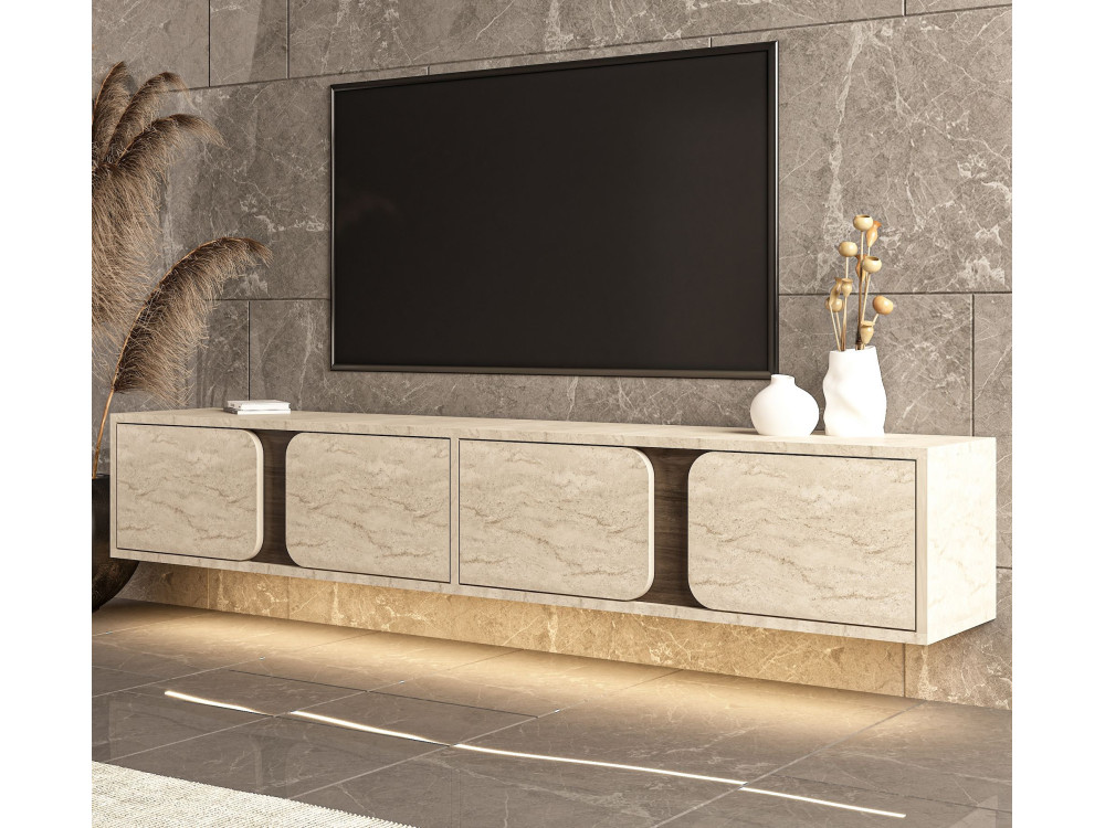 Meuble TV en bois "Helen" - 180 x 30 x 30 cm - Travertin