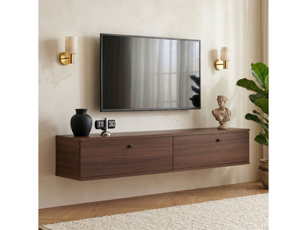 Meuble TV en bois " Ligne 140 " - 140 x 25 x 25 cm - Noyer