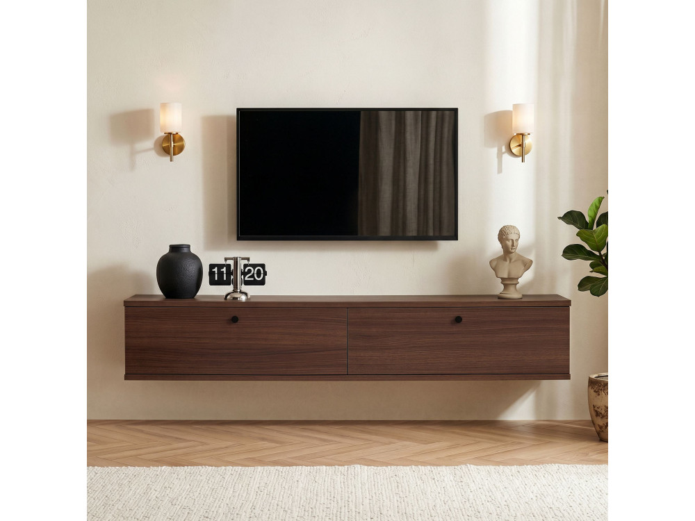 Meuble TV en bois " Ligne 140 " - 140 x 25 x 25 cm - Noyer
