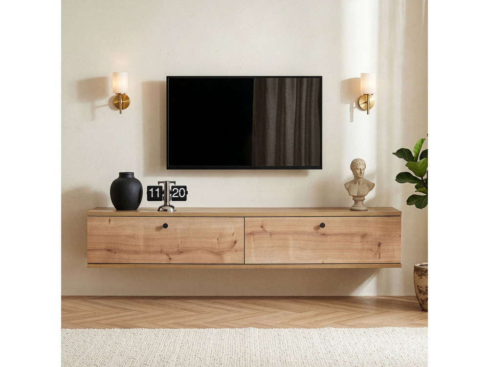 Meuble TV en bois "Ligne 140" - 140 x 25 x 25 cm - Beige