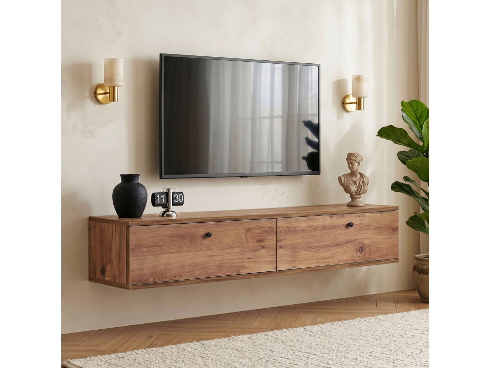 Meuble TV en bois "Ligne 140" - 140 x 25 x 25 cm - Marron