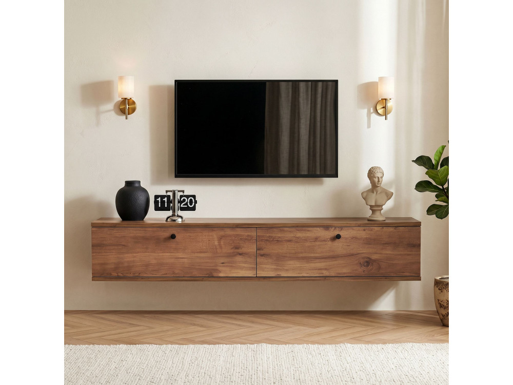 Meuble TV en bois "Ligne 140" - 140 x 25 x 25 cm - Marron