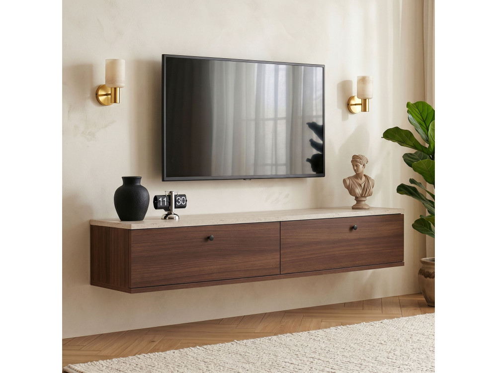 Meuble TV en bois "Ligne 140" - 140 x 25 x 25 cm - Marron