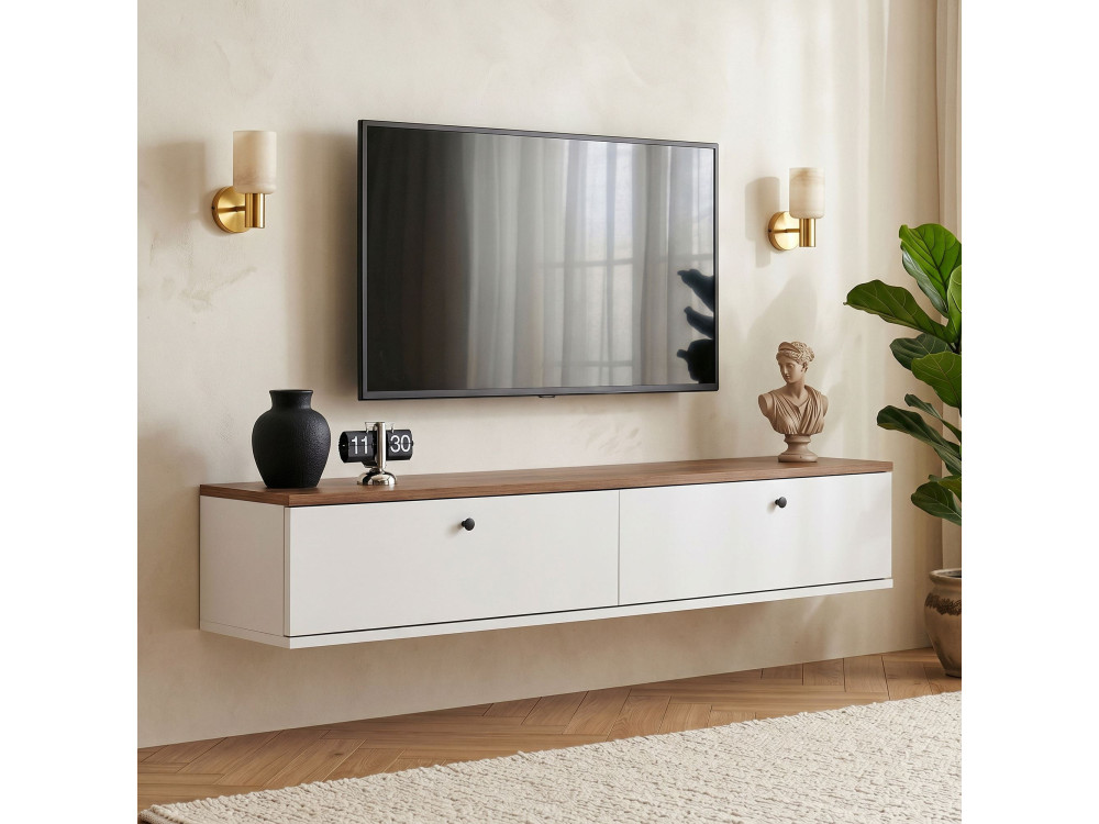 Meuble TV en bois "Ligne 140" - 140 x 25 x 25 cm - Blanc