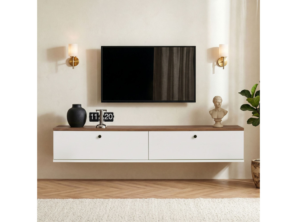 Meuble TV en bois "Ligne 140" - 140 x 25 x 25 cm - Blanc