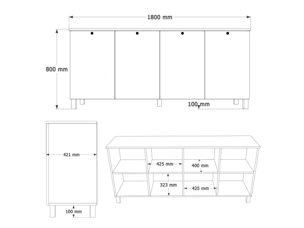 Console en bois "Nord" - 180 x 42 x 80 cm - Blanc