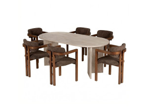 Ensemble table à manger et chaises (7 Pièces) en bois "Meridia 6" - 180 x 90 x 75 cm - Marron