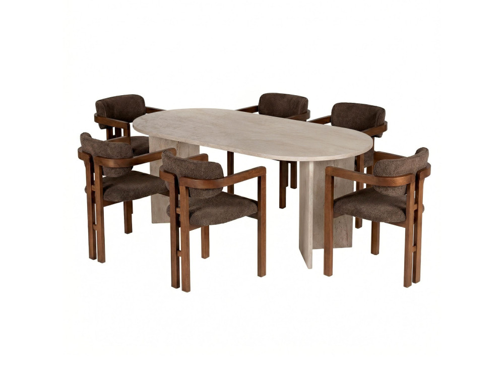 Ensemble table à manger et chaises (7 Pièces) en bois "Meridia 6" - 180 x 90 x 75 cm - Marron