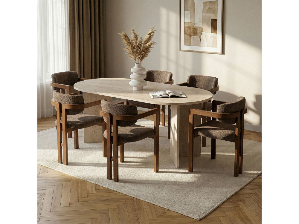 Ensemble table à manger et chaises (7 Pièces) en bois "Meridia 6" - 180 x 90 x 75 cm - Marron