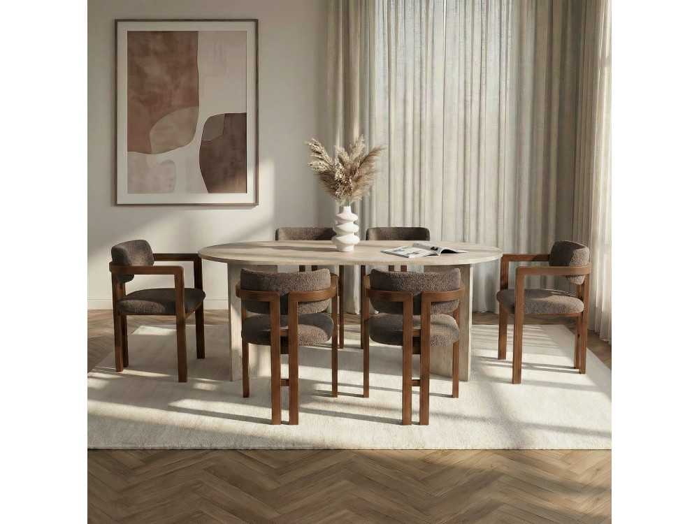 Ensemble table à manger et chaises (7 Pièces) en bois "Meridia 6" - 180 x 90 x 75 cm - Marron