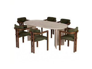 Ensemble table à manger et chaises (7 Pièces) en bois "Meridia 6" - 180 x 75 x 90 cm - Vert
