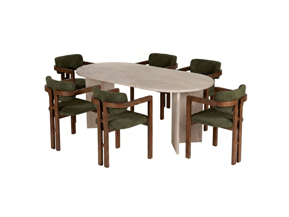 Ensemble table à manger et chaises (7 Pièces) en bois "Meridia 6" - 180 x 75 x 90 cm - Vert